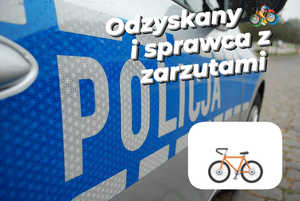 Zdjęcie radiowozu z tekstem i ikonką roweru